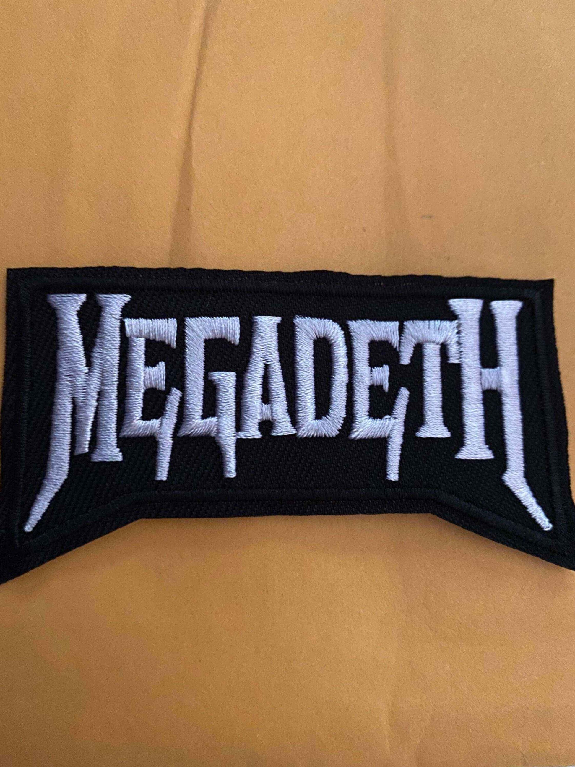 Megadeth embroidered patch with white logo on black background for metal fans